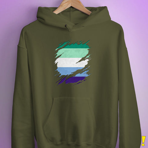 Gay Male Pride Flag Ripped Reveal Hoodie
